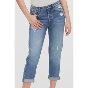 GAP Jeans Straight Crop Coupe 3/4 Cuffed Medium Wash Jeans Distressed Sz 0 blue
